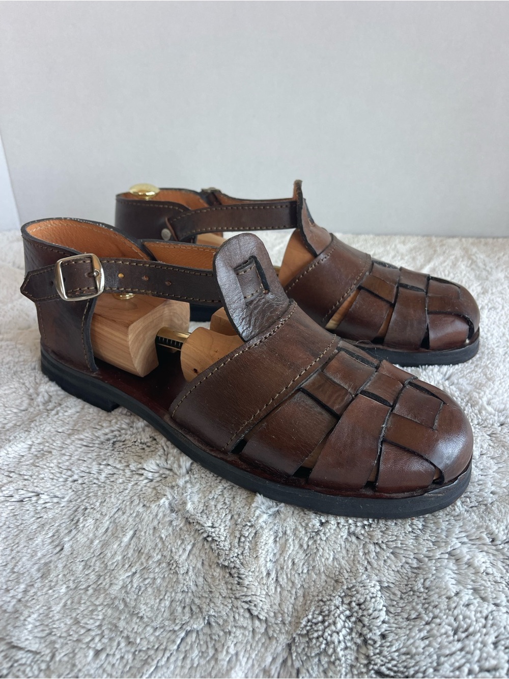 Real Hard Leather Mexican Men's Brown Leather Fisherman Sandals